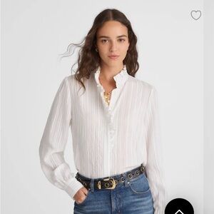 Madewell White & Black Striped Blouse with Ruffle Detail